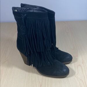 Denim & Supply Ralph Lauren Black Heeled Fringe Boots